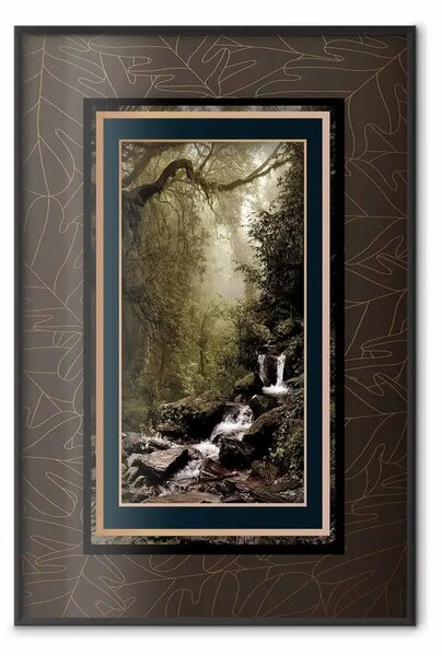 Poster: Bosco insolito - paesaggio forestale incorniciato su sfondo decorato