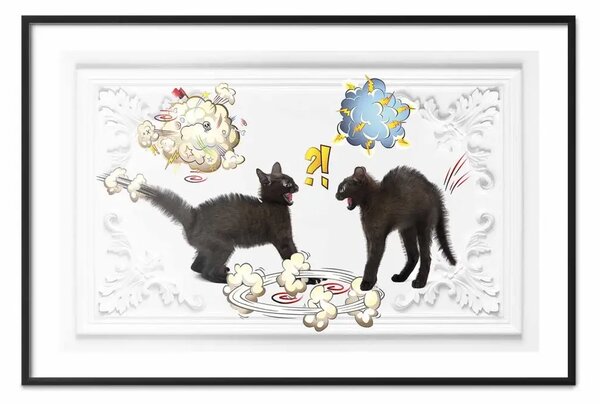 Poster: Litigio felino - animali comici su sfondo ornato