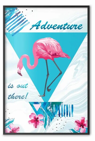 Poster: L'avventura è là fuori! - astrazione geometrica con uccello rosa