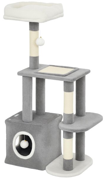 PawHut Tiragraffi da 107 cm con torre per gatti, cuccia, palline di peluche, tronchi in sisal e piattaforma