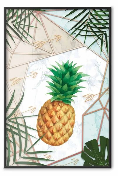 Poster: Frutto tropicale - ananas in composizione geometrica con foglie verdi