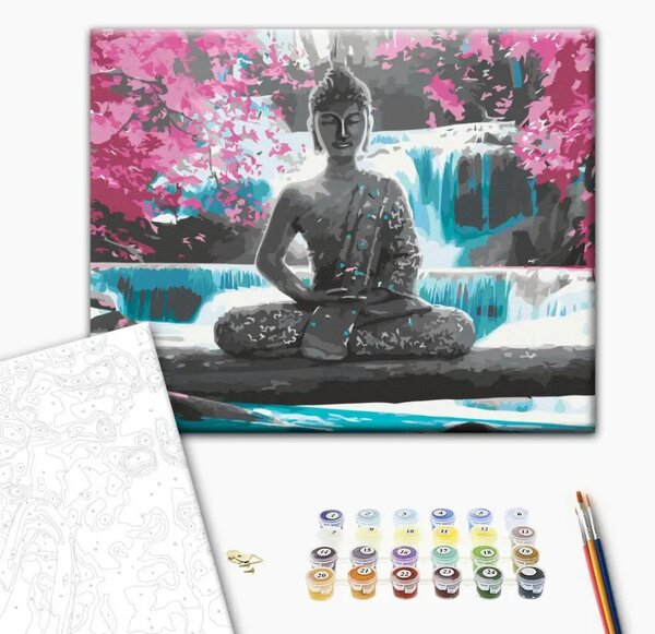Quadro con numeri Buddha e cascata