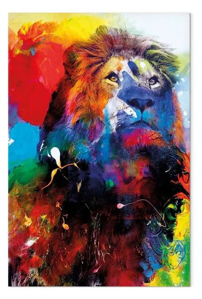 Quadro moderno Leone e acquerelli verticale