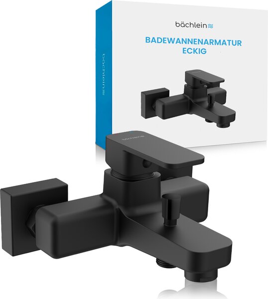 Miscelatore universale per vasca da bagno Bächlein con design angolare - set completo di miscelatore per vasca da bagno con tutti gli accessori - rubinetto monocomando per vasca da bagno nero opaco - angolare