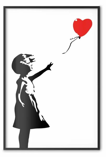 Poster: Ragazza con palloncino - graffiti urbano bianco-nero in stile Banksy