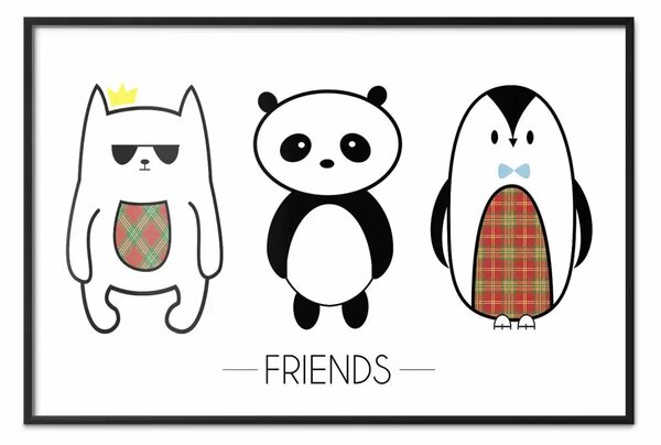 Poster: Amici - disegno di tre animali in bianco e nero