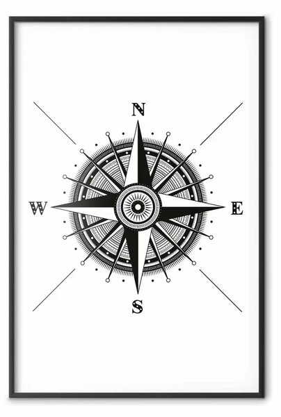 Poster: Bussola - composizione bianco-nera con scritte in stile scandinavo