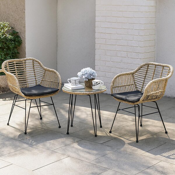 Set di mobili da balcone 3 pezzi effetto rattan con tavolo e 2 sedie HTI-Line