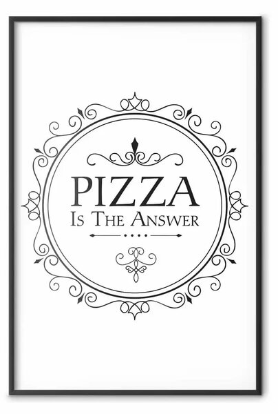 Poster: La pizza è la risposta - composizione bianco-nera con scritta