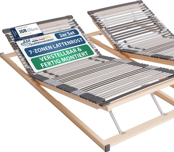 Materassi di qualità AM | Rete a doghe ergonomica a 7 zone | 180x210 cm (2x 90x210 cm) | consegnato completamente assemblato | regolabile | 44 doghe in legno di molle | rete a doghe | 180 x 210 cm
