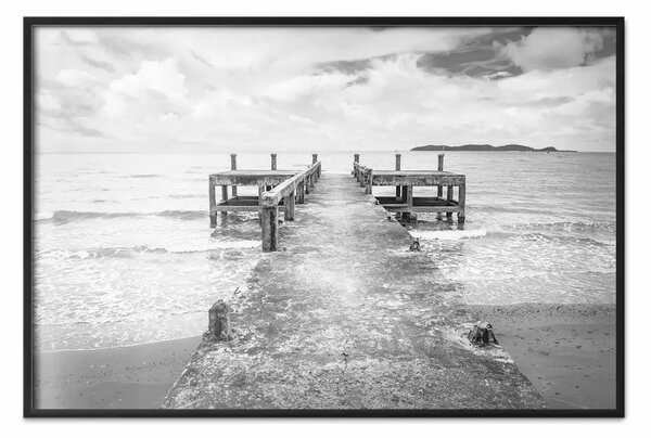 Poster: Molo di cemento - onde mare in B/N