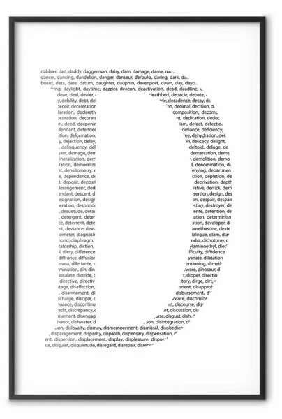 Poster: Lettera D - iscrizioni nere a forma di quarta lettera dell'alfabeto