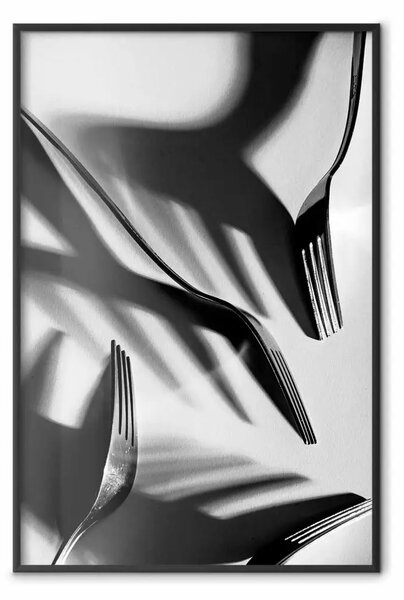 Poster: Quattro forchette - composizione in bianco e nero con posate retrò