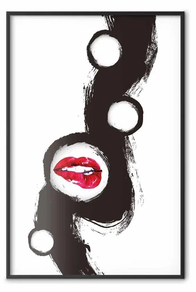 Poster: Labbra morsicate: astrazione in bianco e nero con l'aggiunta del rosso