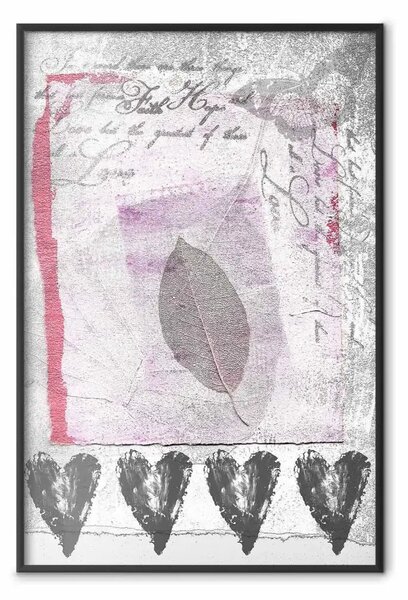 Poster: Diario - composizione vintage con foglie e cuori