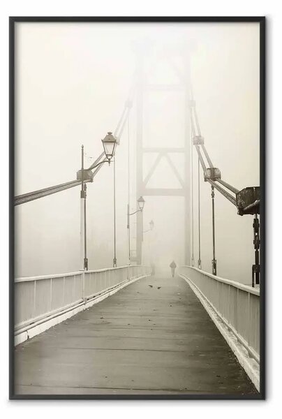 Poster: Ponte nella nebbia - architettura urbana e uomo che cammina