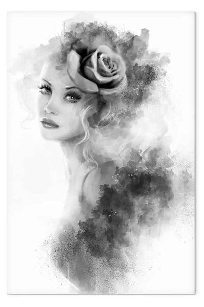 Quadro moderno Rosa capelli - ritratto donna acquerelli
