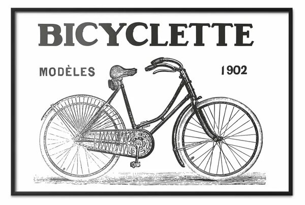 Poster: Vecchia bicicletta: composizione con data e iscrizioni in inglese
