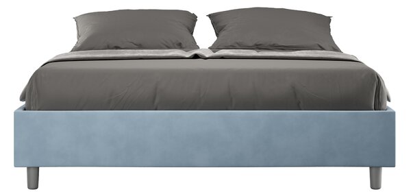 Letto Matrimoniale 160x190 cm con Rete e Contenitore Giroletto con Alzata Comoda Imbottito in Microfibra Azelia Azzurro