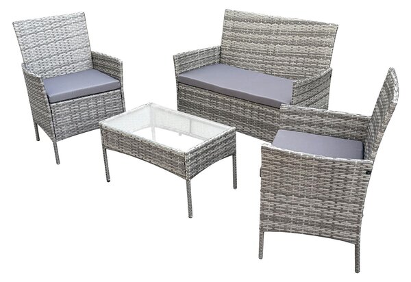 SVITA BROOKLYN, set da giardino da 4 pezzi, lounge per esterni, gruppo sedute in rattan sintetico, colore grigio