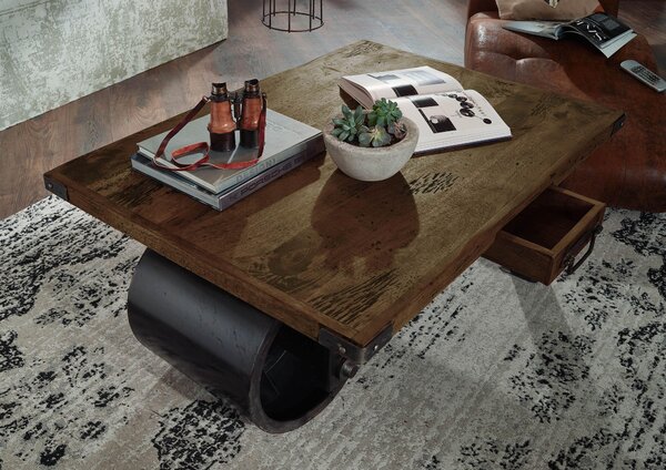 MASSIVMOEBEL24 | Couchtisch Mango 110x80x43 braun lackiert RAILWAY #405