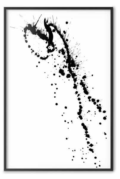 Poster: Splatter nero: composizione minimalista in bianco e nero con macchie