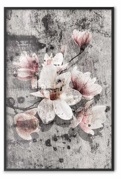 Poster: Magnolie: una composizione dalla trama ruvida e fiori rosa chiaro
