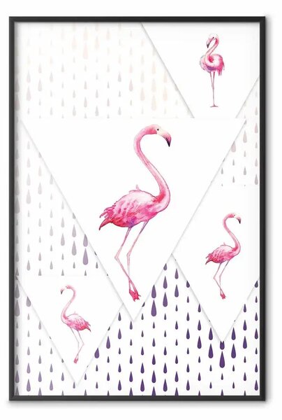 Poster: Famiglia Flamingo: composizione geometrica con uccelli rosa