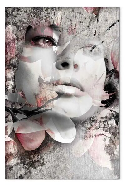 Quadro su tela Donna in fiore - motivo vegetale che attraversa il viso