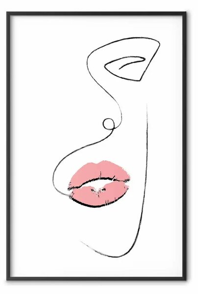 Poster: Labbra carnose - composizione con volto di donna e rossetto