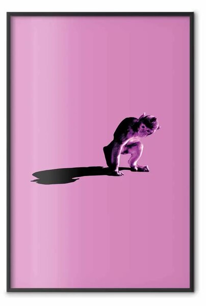 Poster: Una piccola scimmia - animale su sfondo rosa