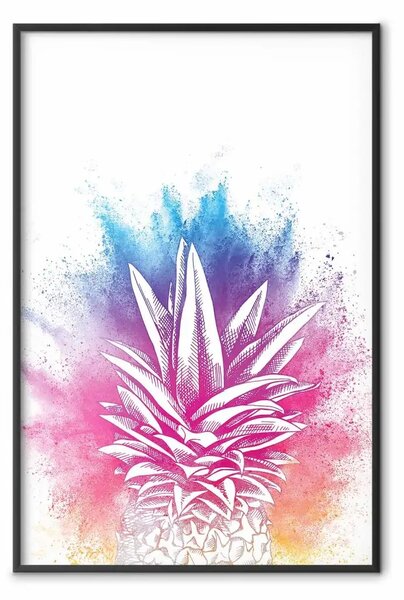 Poster: Ananas colorato: frutti tropicali su sfondo colorato