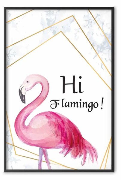 Poster: Ciao fenicottero!: composizione geometrica con uccello rosa