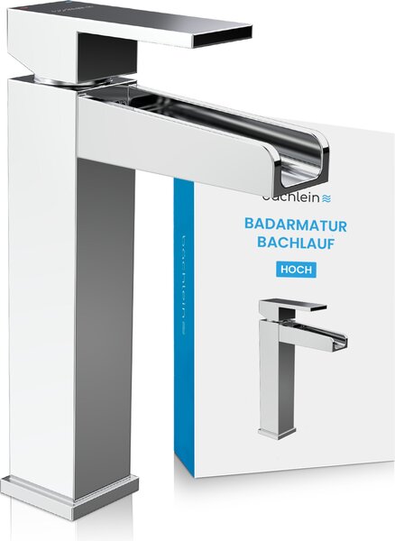 Rubinetto alto per bagno con design a ruscello, miscelatore monocomando extra alto con kit di montaggio per lavabo da appoggio, rubinetteria da bagno cromata