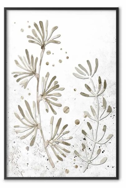 Poster: Ramoscelli piegati: foglie delicate su uno sfondo di colori tenui