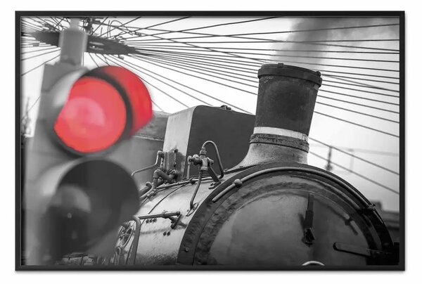 Poster: Vecchio treno - cornice bianca e nera con luce rossa