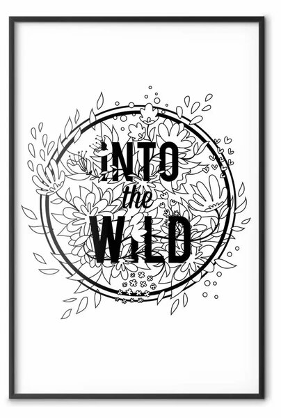 Poster: Into the wild - motivi vegetali e iscrizioni bianco e nero