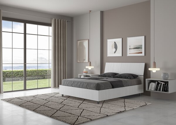 Letto Matrimoniale Francese 140x190 cm Senza Rete Testata Inclinata in Nobilitato Demas Bianco Frassino