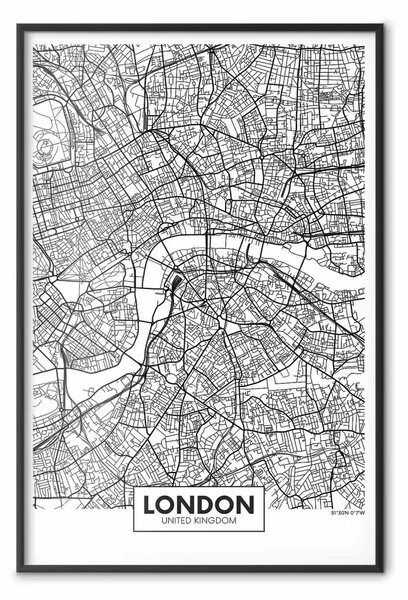Poster: Mappa di Londra: mappa capitale GB in bianco e nero