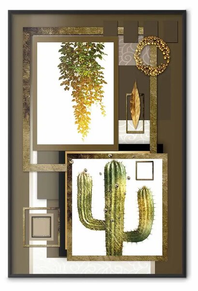 Poster: Piante tropicali: cactus e foglie su sfondo geometrico