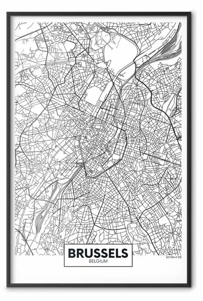 Poster: Mappa di Bruxelles: mappa città del Belgio con iscrizione