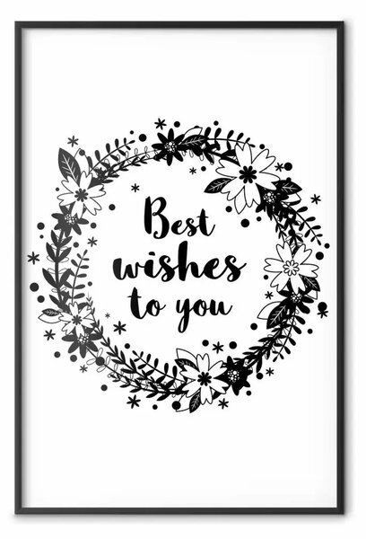 Poster: I migliori auguri a te: piante e iscrizioni bianco e nero
