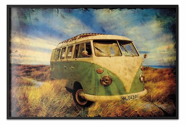 Poster: Autobus retrò - tra l'erba con motivo automobilistico