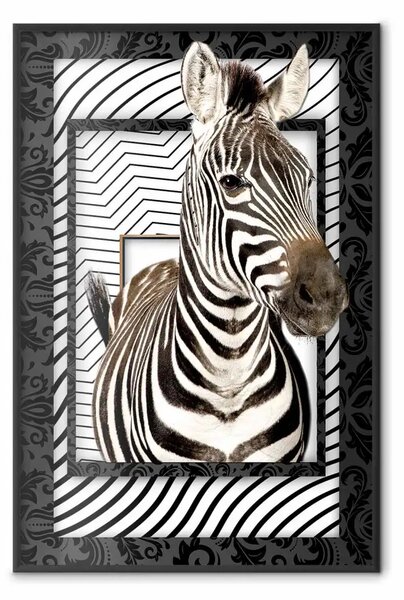 Poster: Zebra: mammifero a strisce su sfondo a motivi