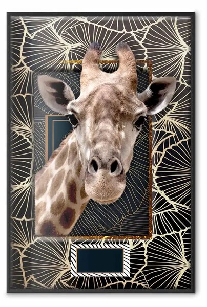 Poster: Giraffa - ritratto su sfondo fantasia foglia d'oro