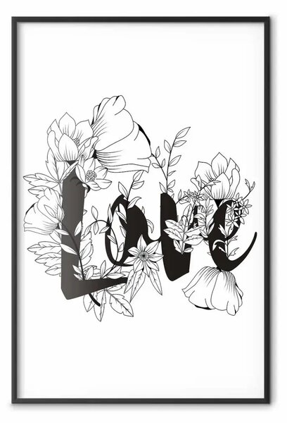 Poster: Amore nei fiori - composizione con iscrizione tra vegetazione