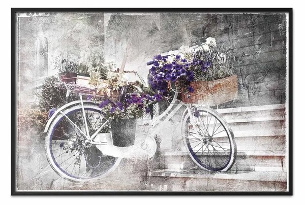 Poster: Bicicletta floreale: composizione colorata su sfondo retrò