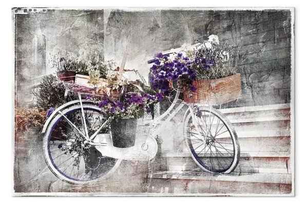 Quadro Strada fiorita - bicicletta shabby chic sotto scale