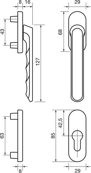 HOPPE maniglia per portafinestra mezzo set LIÈGE - esterno piatto, bronzo