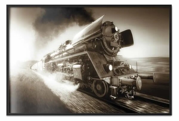 Poster: Locomotiva a vapore d'epoca - fumo nero da camino in movimento